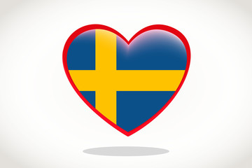 Sweden Flag in Heart Shape. Heart 3d Flag of Sweden, Sweden flag template design.