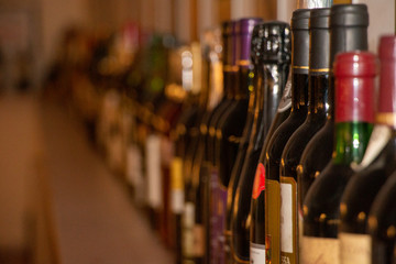 Wine bottles in museum exposition