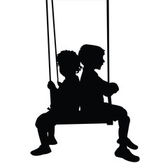 children swinging silhouette vector