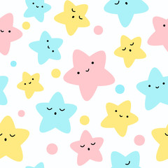 Multicolor stars, cute seamless pattern for babies, kids print. Vector illustration on white background.
