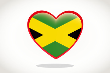 Jamaica Flag in Heart Shape. Heart 3d Flag of Jamaica, Jamaica flag template design.