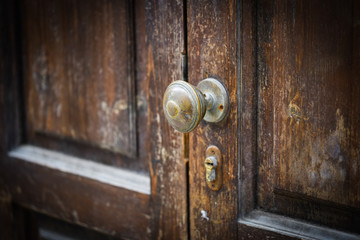 ancient doors close up within the historical streets of Rome