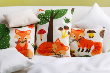 Pillows with forest and foxes
