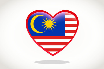 Malaysia Flag in Heart Shape. Heart 3d Flag of Malaysia, Malaysia flag template design.