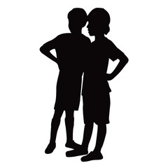 two boys together silhouette vector