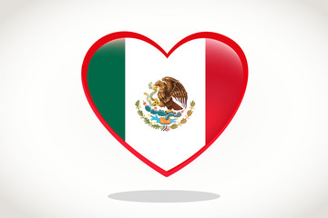 Mexico Flag in Heart Shape. Heart 3d Flag of Mexico, Mexico flag template design.