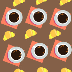 coffee. croissant. tea. breakfast. drawing for gift wrapping. wallpaper