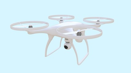 Flying drone isolated on blue background, 3d-rendering