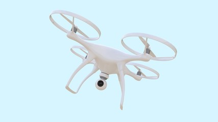 Flying drone isolated on blue background, 3d-rendering