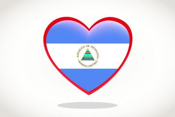 Nicaragua Flag in Heart Shape. Heart 3d Flag of Nicaragua, Nicaragua flag template design.