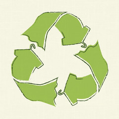 Sketch doodle recycle textiles, reuse clothes symbol isolated on off white fabric. Recycle icon for sustainable fashion, zero waste lifestyle. Hand drawn recycle textiles icon.