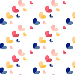 Seamless pattern of cute love hearts in cartoon style in bright and pastel colors placed diagonally for St.Valentine day.