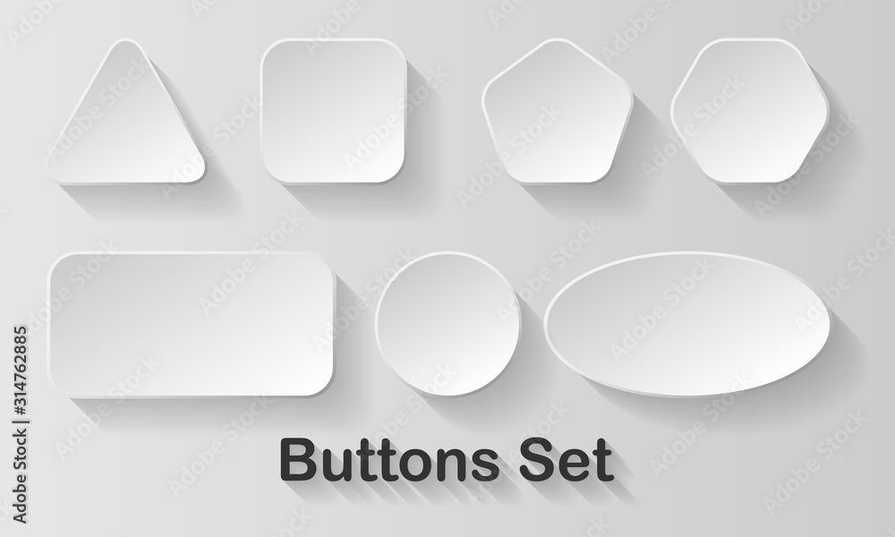 Poster white blank rounded button vector set. button banner badge interface for application illustration