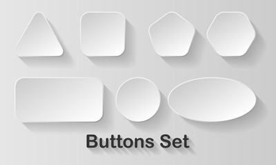 White blank rounded button vector set. Button banner badge interface for application illustration