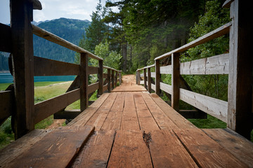Wooden bridge in the mountains