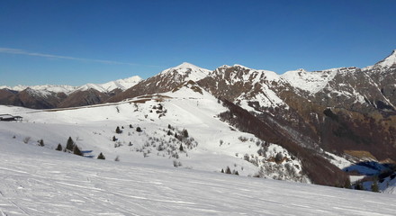 Fototapeta na wymiar Settimana bianca in montagna - sciare