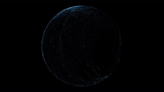 Futuristic animation with glowing particle sphere in slow motion, 4096x2304 loop 4K