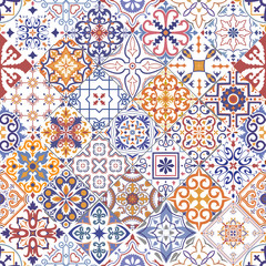 Seamless tiles background in portuguese style. Mosaic pattern for ceramic in dutch, portuguese, spanish, italian style.