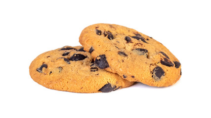 Chocolate chip cookies isolated on white background. Sweets.