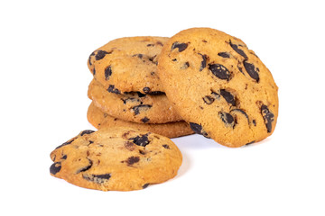 Chocolate chip cookies isolated on white background. Sweets.