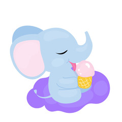 Soft baby boy elephant licking an ice cream.