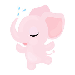 Pink baby girl elephant jumping and happy. 