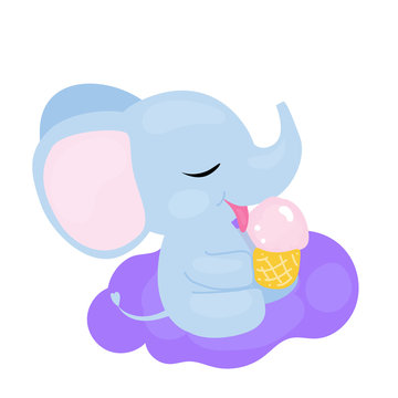 Soft baby boy elephant licking an ice cream. Stock Vector | Adobe Stock