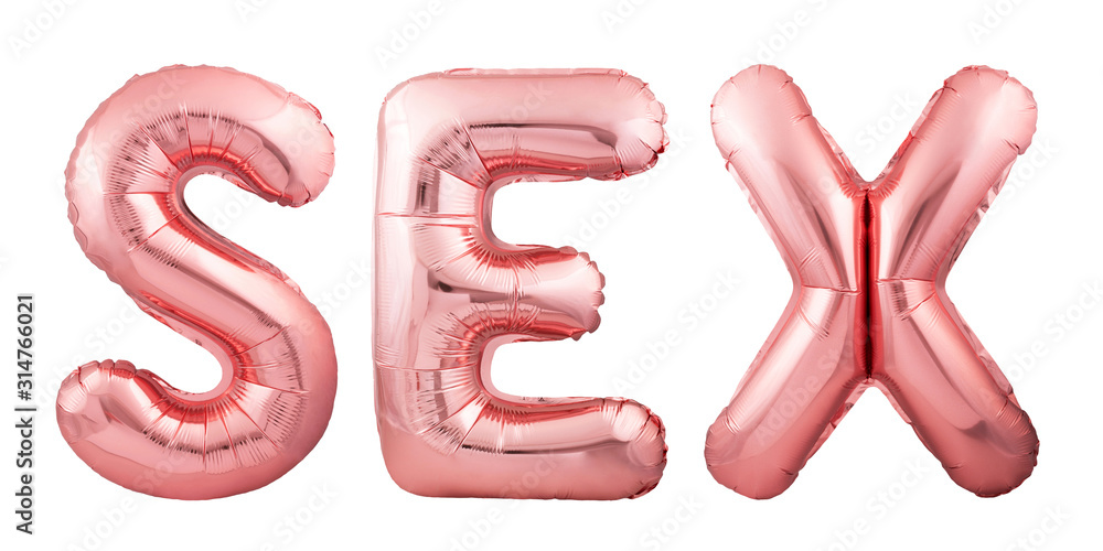 Wall mural word sex made of rose gold inflatable balloon isolated on white background. creative sex concept