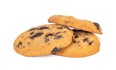 Chocolate chip cookies isolated on white background. Sweets.