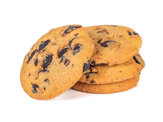 Chocolate chip cookies isolated on white background. Sweets.