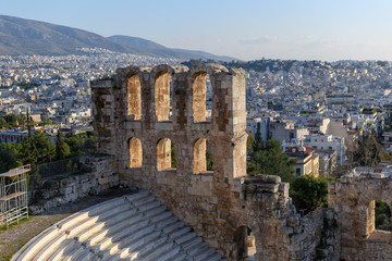 Parthenon Temple in Acropolis of Athens, Greece. Golden hour light.