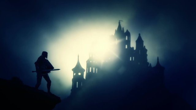 Dark Knight Arriving to a Dark Creepy Castle