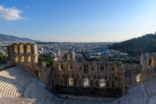 Parthenon Temple in Acropolis of Athens, Greece. Golden hour light.