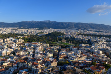 Fototapeta na wymiar Day view to Athens from hill, Athens, Greece.
