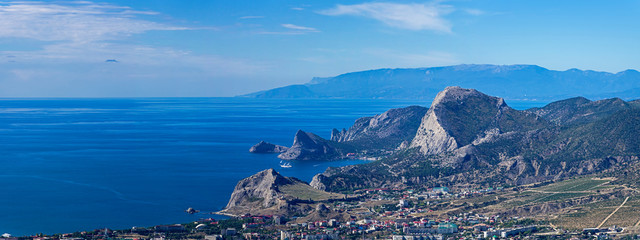 Panorama of the Crimean coast from the top of the mountain.