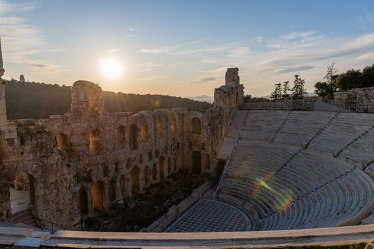 Parthenon Temple in Acropolis of Athens, Greece. Golden hour light.