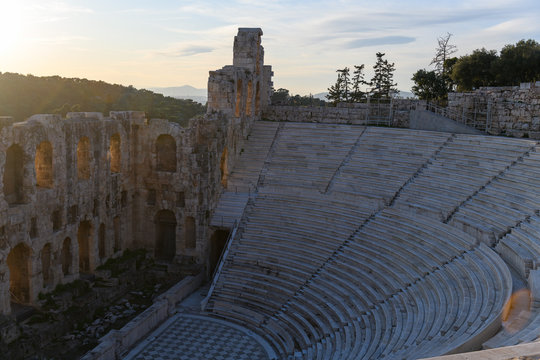 Parthenon Temple in Acropolis of Athens, Greece. Golden hour light.