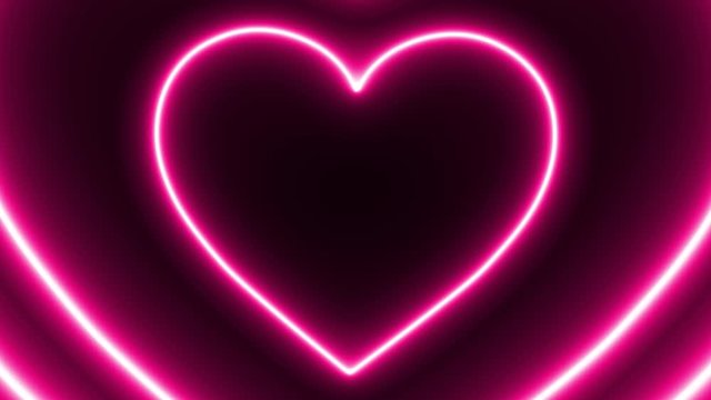 Pink neon heart loop animation on black background