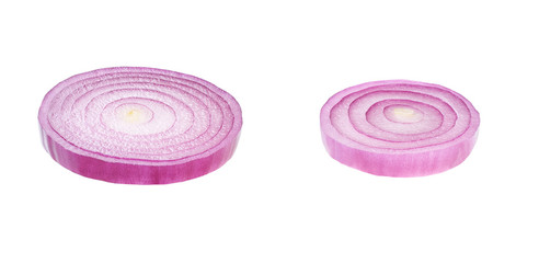 Sliced red onion rings  isolated on white background with clipping path.