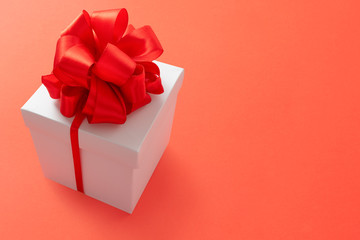 Gift box minimal background. Lush lava 2020 color trend.