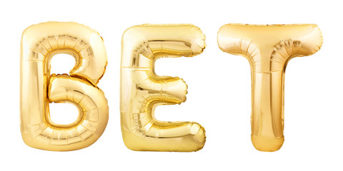 Word bet made of golden inflatable balloon isolated on white background. Helium balloons forming word bet © Dmitry Zimin