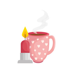 cup coffee with candle isolated icon