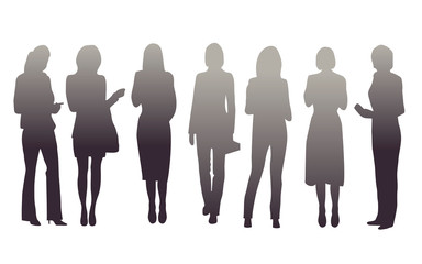 Vector illustration of silhouettes of standing people. Isolated image of a silhouettes of standing women. Office staff.