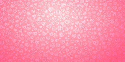 Background of big and small hearts with curls in pink colors. Illustration on Valentine's day.