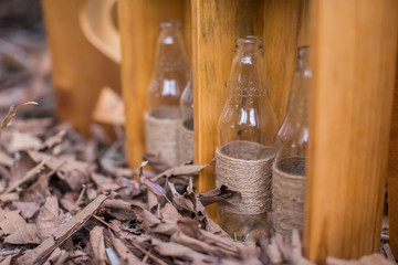 vintage decorations from wood and used bottles