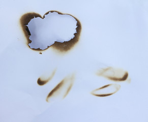 burnt hole in white paper background