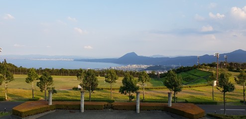 landscape with lake and blue sky