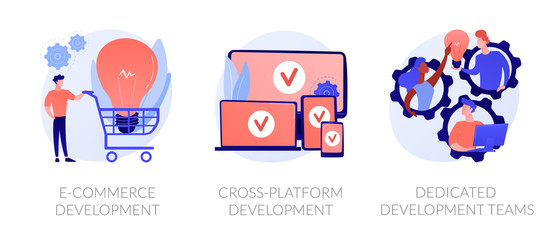 Fototapeta premium Adaptive programming icons set. Multi device development, software engineering. Responsive web design, graphic design, web application design metaphors. Vector isolated concept metaphor illustrations