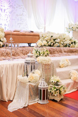 Modern decoration bridal dais used during weddings for Malays in Malaysia. Bridal dais in malay language is 'Pelamin'.