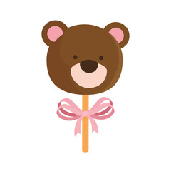 face of cute teddy bear in stick isolated icon